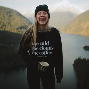 Wondery "The Clouds, The Cold, The Coffee" crewneck sweatshirt, black, size XL